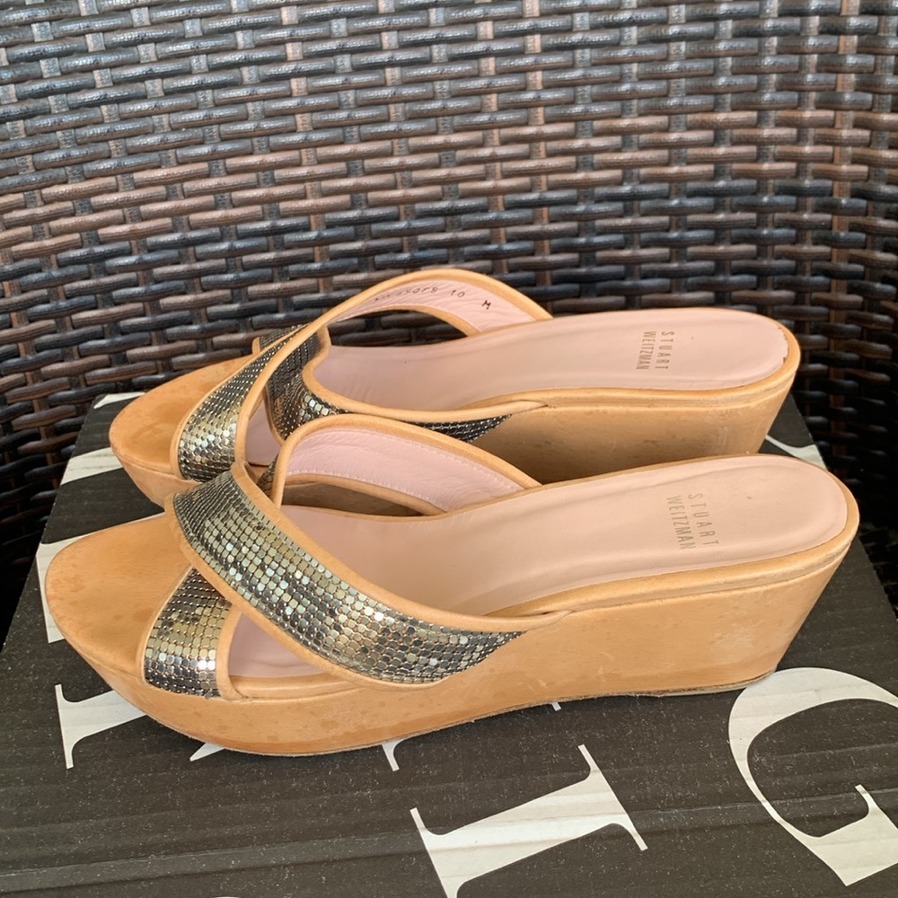 Stuart Weitzman Sequin Cross Over Leather Straps … - image 3